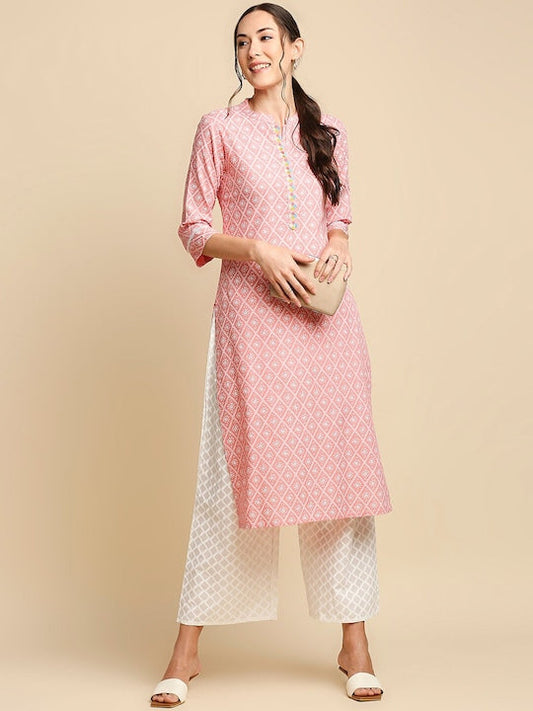 Anubhutee Ethnic Motifs Khari Printed Thread Work Mandarin Collar Kurta