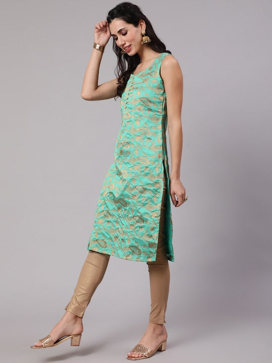 AKS Woven Design Round Neck Straight Kurta