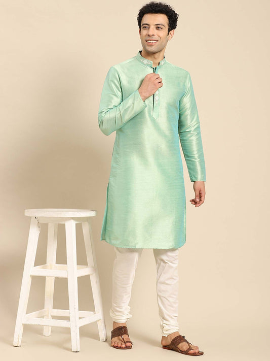 Amodh by Kisah Men Green Kurta (Set of 2)