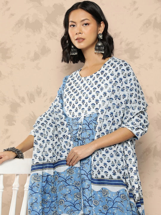 Yufta Floral Printed Regular Pure Cotton Kurta With Trousers & Dupatta