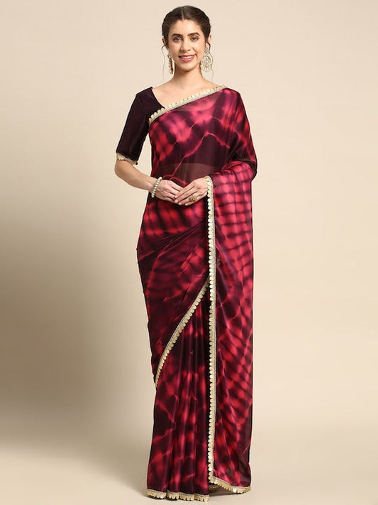 All about you Brown & Red Tie and Dye Satin Saree