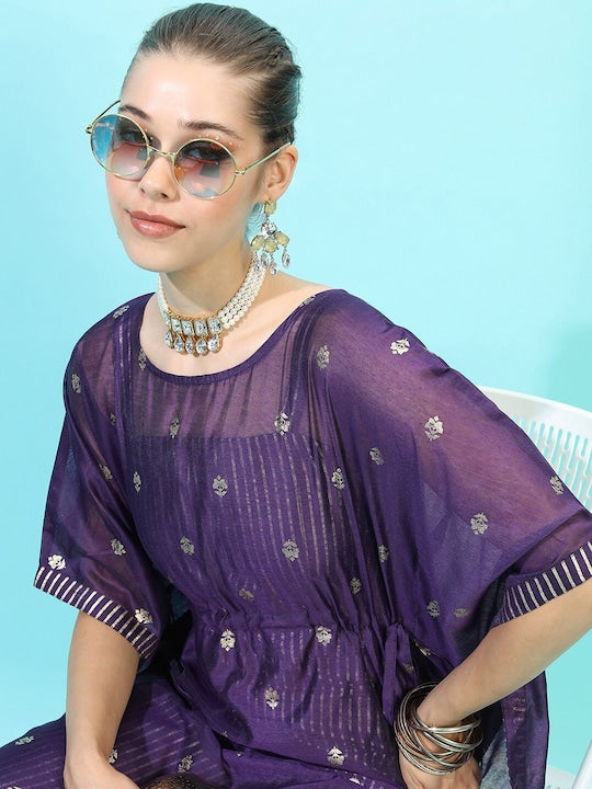 Vishudh Women Purple High Slit Kurta with Palazzos