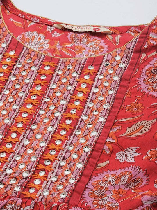 All about you Maroon Ethnic Motifs Print Bell Sleeve Maxi Dress