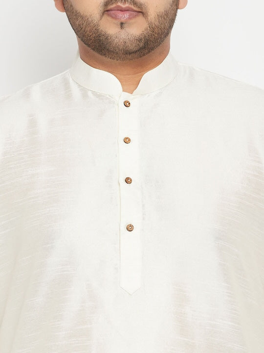 Vastramay Men Cream-Colored & Blue Woven Designed Kurta with Churidar & Jacket