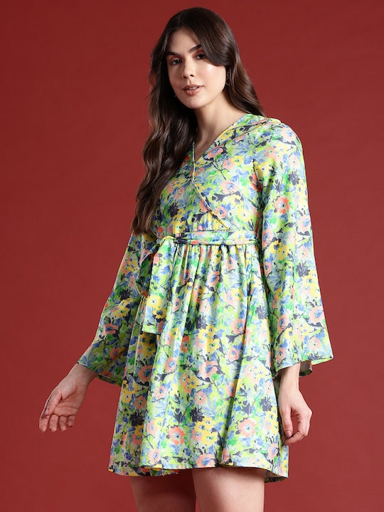 All about you Floral Print Wrap Dress with Belt