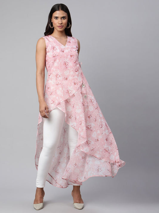Ahalyaa Women Pink Organza Digital Printed Dress