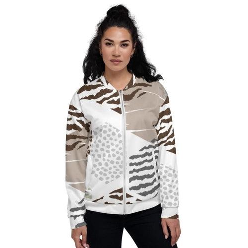 Womens Bomber Jacket White/taupe Geometric - zoter Shop